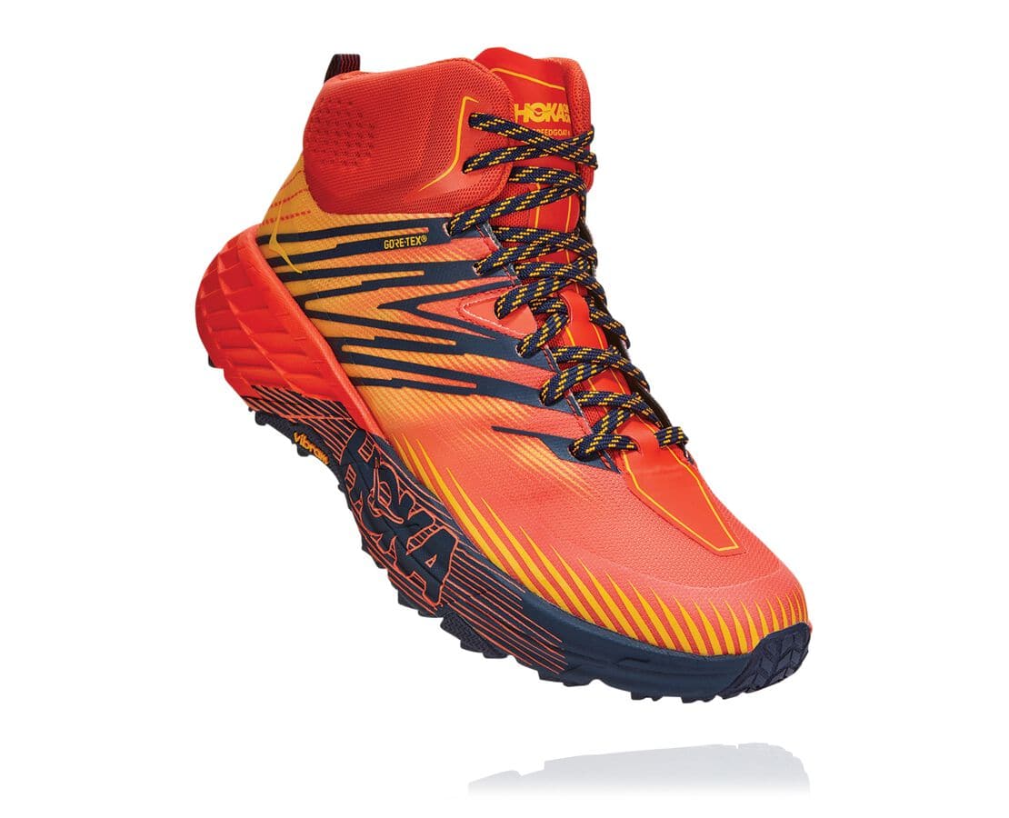 Pánské Trekové Boty Hoka One One Speedgoat Mid Gore-Tex 2 Červené / Zlaté Výprodej,UNPMJ-8903